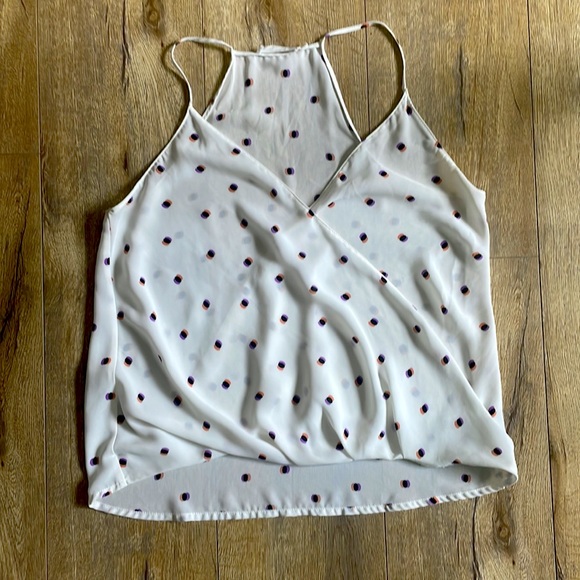 Lush Tops - Lush razor back tank white with orange & purple dots size small